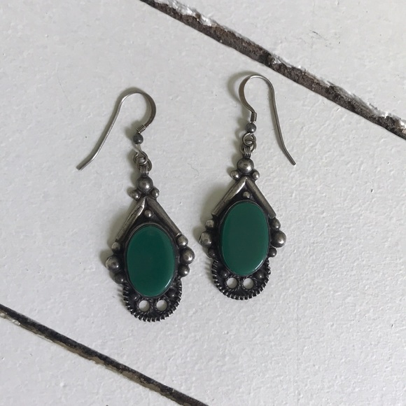 Old pawn 1960s sterling & stone boho earrings - Picture 5 of 15